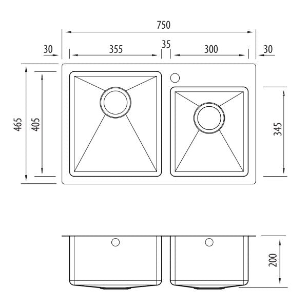 Oliveri Apollo 1 & 3/4 offset bowl sink 1TH