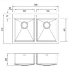 Technical Drawing: Oliveri Apollo double bowl sink 1TH