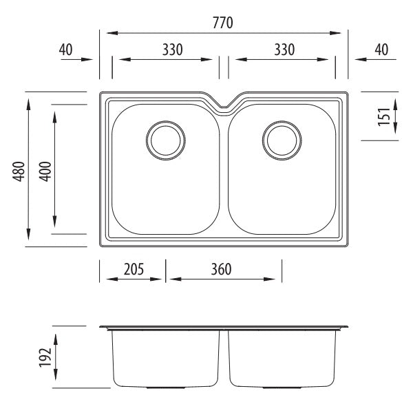 Oliveri Diaz double bowl undermount sink