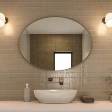 Thermogroup Oval Polished Edge Mirror in modern bathroom design - The Blue Space