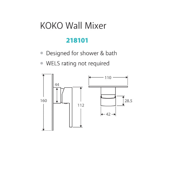 Technical Drawing - Fienza Koko Wall Mixer
