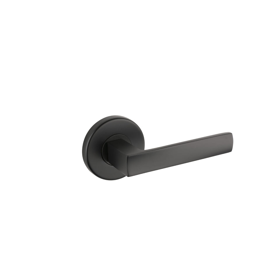 Lane Oxford Passage Lever Door Handle Set On Round Rosette Matte Black