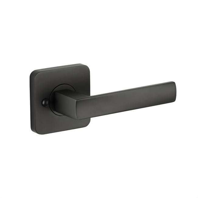Lane Oxford Privacy Lever Door Handle Set On Square Rosette Matte Black L996342 - The Blue Space