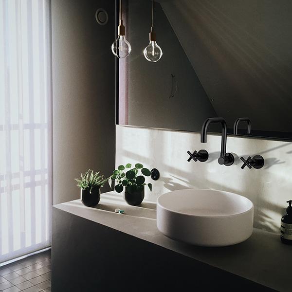 Indigo Elite X Wall Sink Set Matte Black in modern resort style bathroom | online at The Blue Space