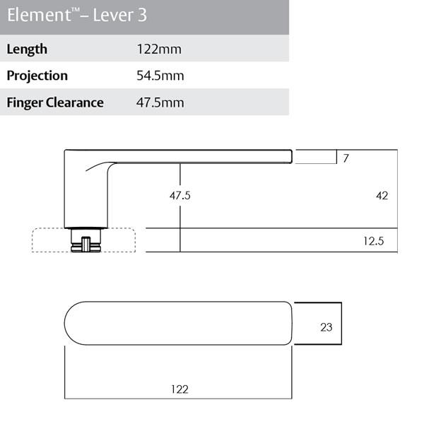 Technical Drawing - Lockwood Element L3 Velocity Dummy Lever Large Round Rose Brushed Satin Chrome