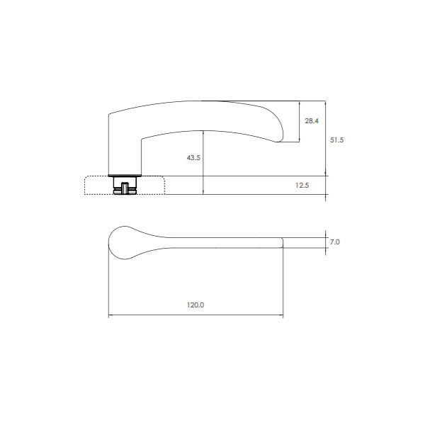 Technical Drawing - Lockwood Saltbush L34 Velocity Passage Lever Set Large Round Rose Satin Chrome Pearl
