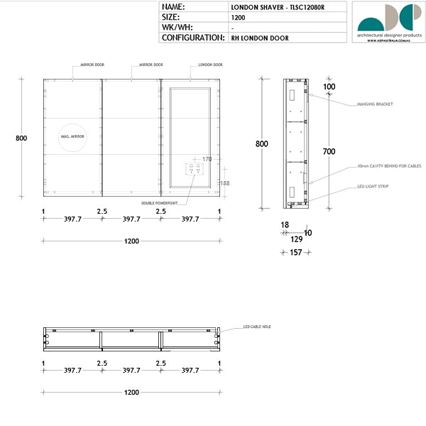 ADP London Shaving Cabinet 300mm - 1800mm by ADP - The Blue Space
