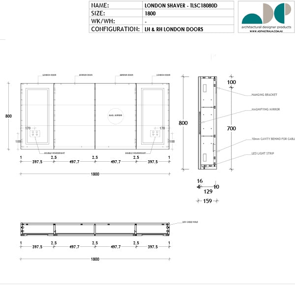 ADP London Shaving Cabinet 300mm - 1800mm by ADP - The Blue Space
