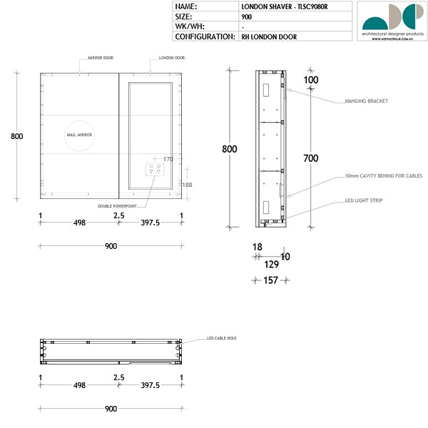ADP London Shaving Cabinet 300mm - 1800mm by ADP - The Blue Space