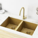 Meir Brushed Gold Kitchen Sink Double Bowl, Online at The Blue Space