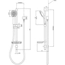 Methven Flexispray Cascade II 3 Function Brass Rail Shower Technical Drawing