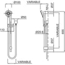Methven Krome 100 3 Function Rail Shower Technical Drawing