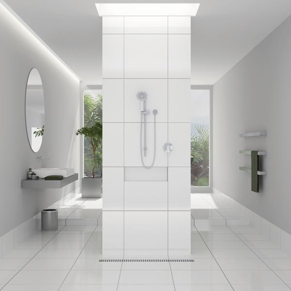 Methven Krome 120 3 Function Rail Shower in designer bathroom - The Blue Space