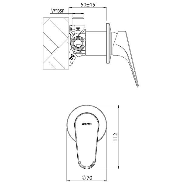 Methven Maku Shower Mixer Technical Drawing