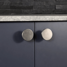 Momo Handles Como Knob 41mm Brushed Nickel in navy and concrete kitchen design | The Blue Space