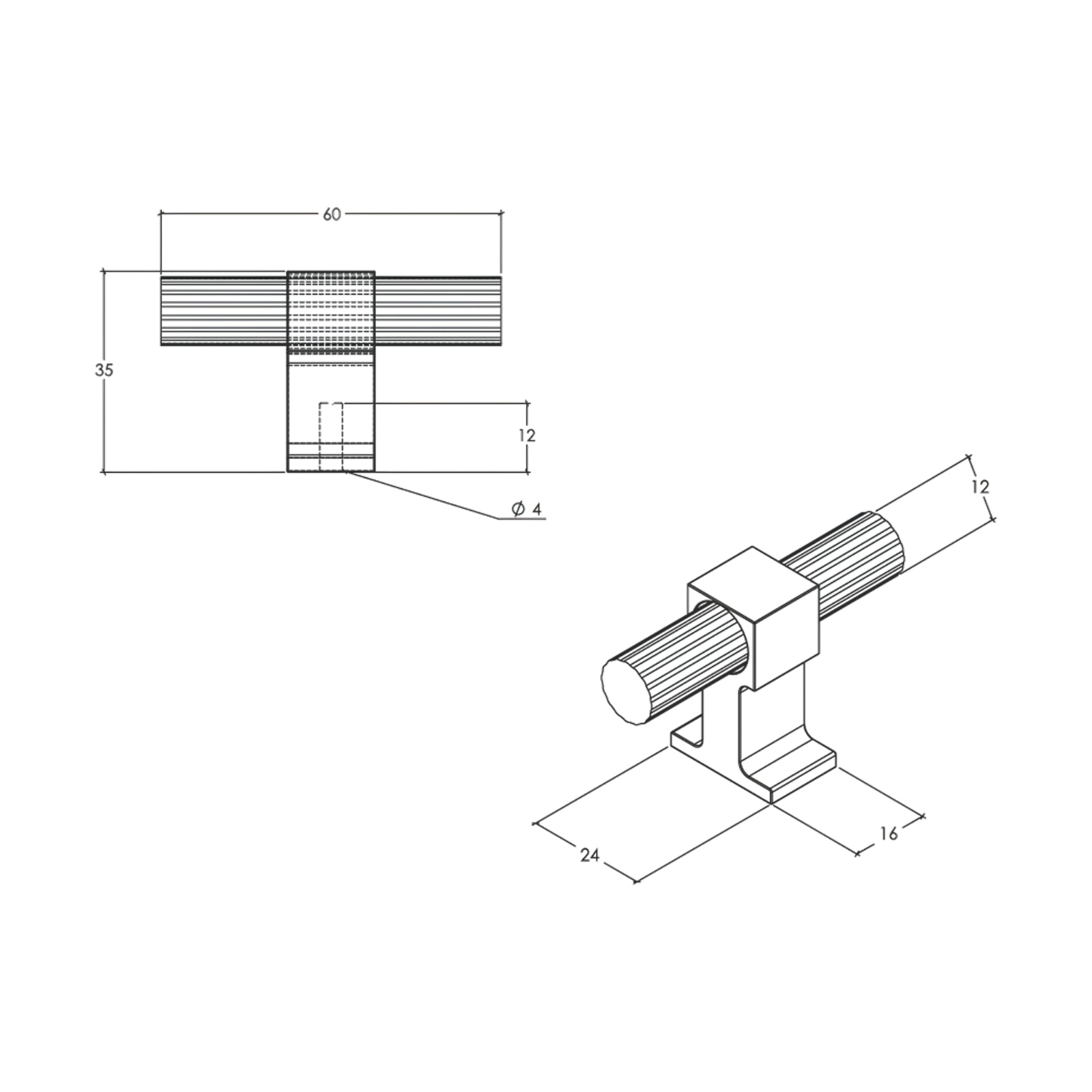 Line Drawing Momo Handles Ambrose T Knob Antique Bronze AMB060.ABM - The Blue Space
