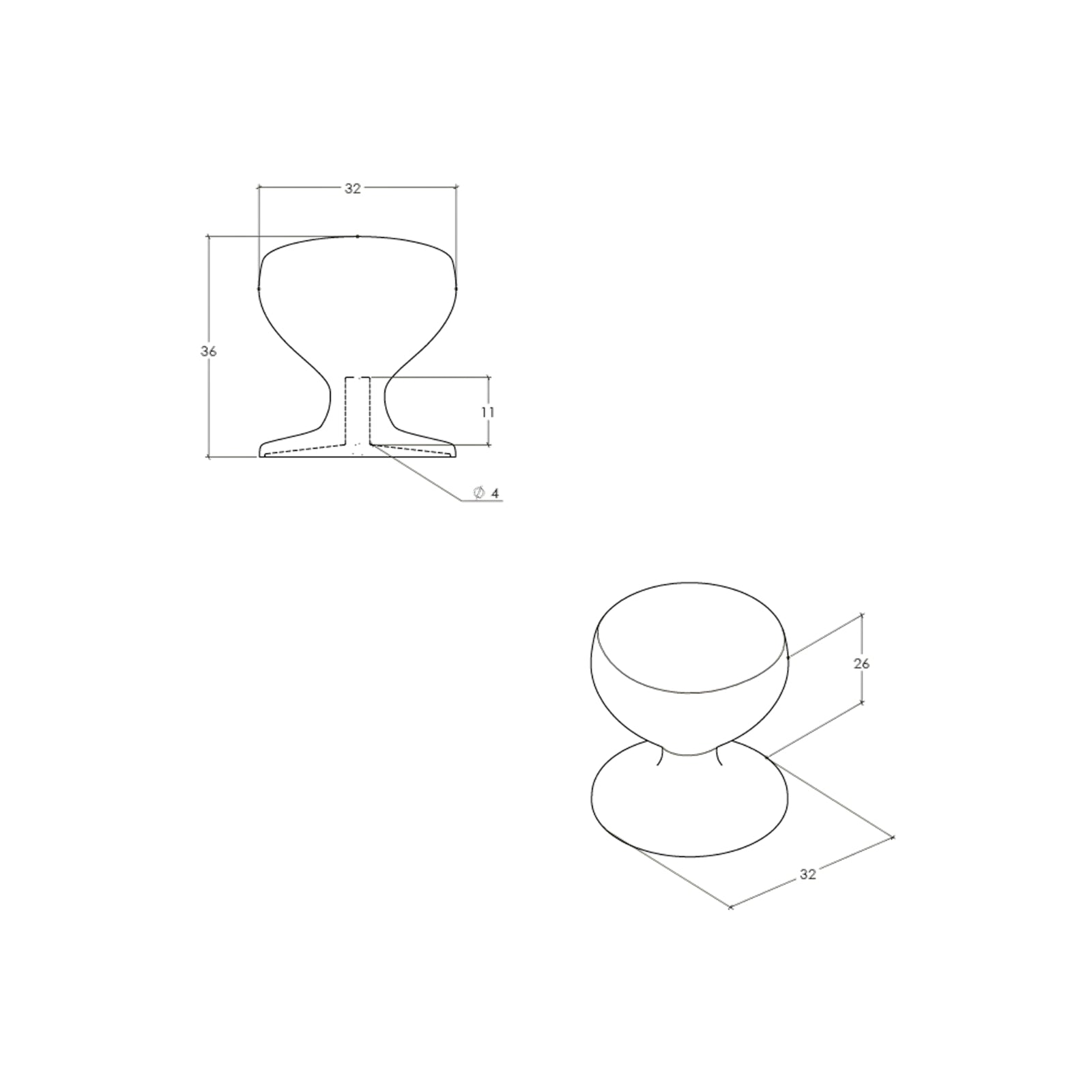 Line Drawing Momo Handles New Hampton Round Knob 32mm Matt Brass NHMK032.MBR - The Blue Space