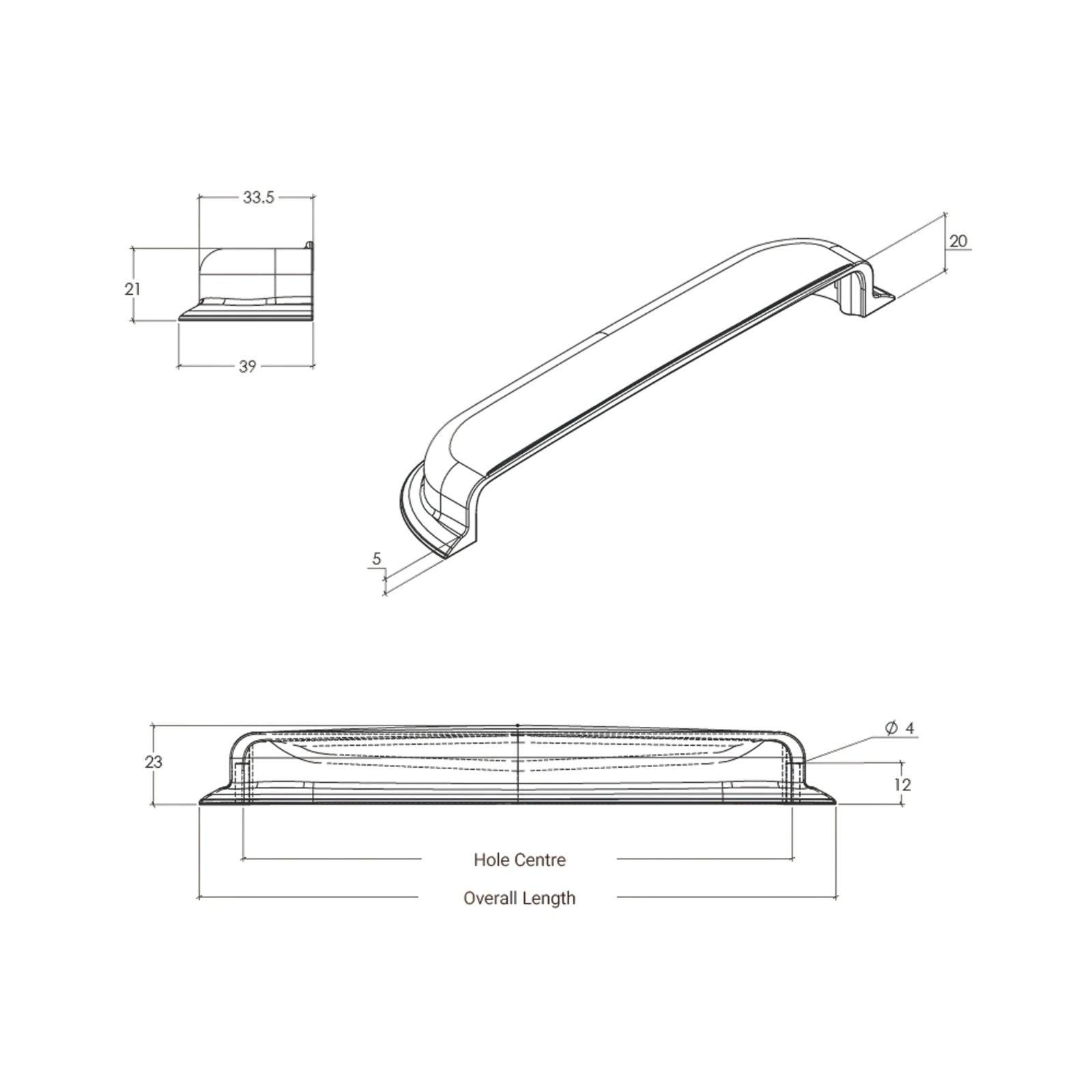 Line Drawing Momo Handles New Hampton Wide Cup Pull 96mm Matt Brass NHMCW096.MBR - The Blue Space