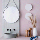 Nood Co Bowl Basin Surface Mount Powder Blue | Concrete basin in pink and blue bathroom | online at The Blue Space