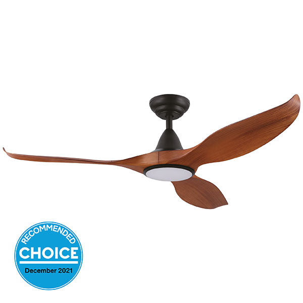 Eglo Noosa 52" 132cm DC Ceiling Fan with 18W LED CCT Light - Black with Teak Finish - The Blue Space