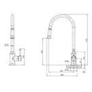 Phoenix Nostalgia Pull Out Sink Mixer-Chrome/White - specs - line drawing and dimensions