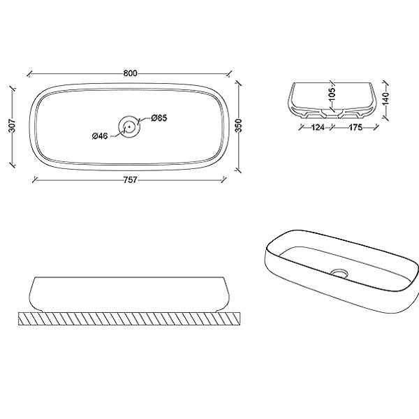 Technical Drawing - Studio Bagno Nur 80 Basin