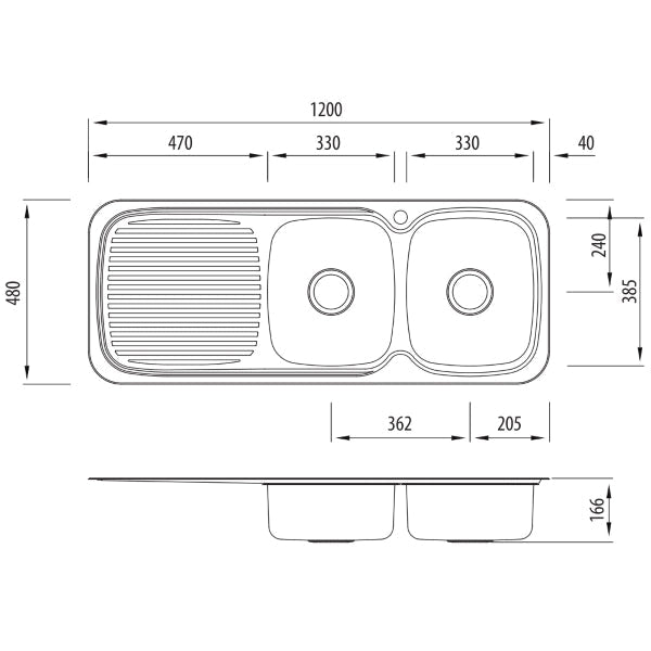 Oliveri Lakeland double bowl topmount sink drainer 1TH