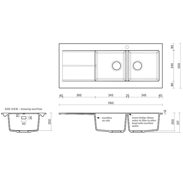 Technical Drawing - Seima Oros 1162 Kitchen Sink