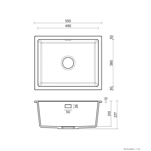 Technical Drawing - Seima Oros 550 Kitchen Sink White
