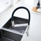 Phoenix Blix Flexible Hose Sink Mixer (Round) - Brushed Nickel with double bowl sink - white benchtop