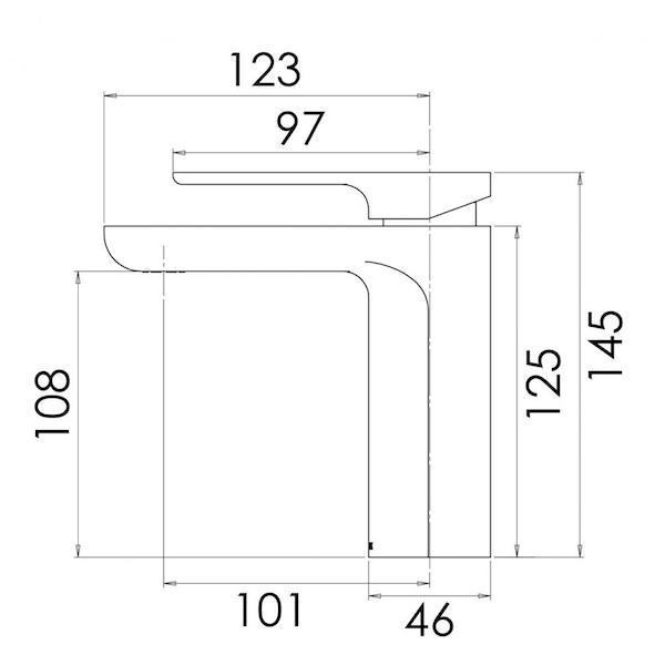 Phoenix Gloss Basin Mixer - specs - line drawing and dimensions 