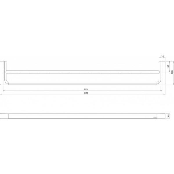 Phoenix Gloss Double Towel Rail 800mm Chrome Technical Drawing - The Blue Space