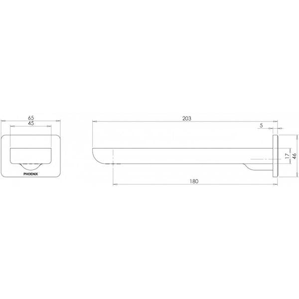 Phoenix Gloss Wall Basin/Bath Outlet - specs - line drawing and dimensions 