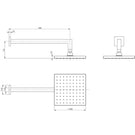 Phoenix Lexi Shower Arm 400mm & 200mm Square Rose - specs - line drawing and dimensions