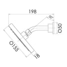 Phoenix Vivid Slimline Shower Arm & Rose 155mm - specs - line drawing and dimensions