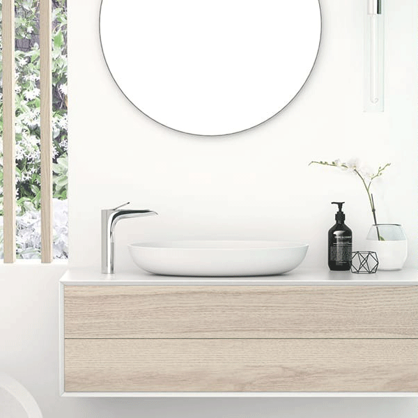 Phoenix Nara Vessel Mixer chrome in modern minimalist bathroom design