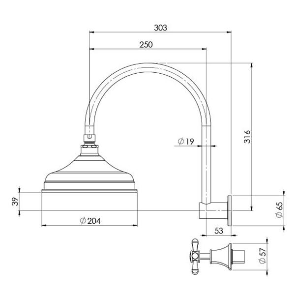 Phoenix Nostalgia Shower Set - specs - line drawing and dimensions