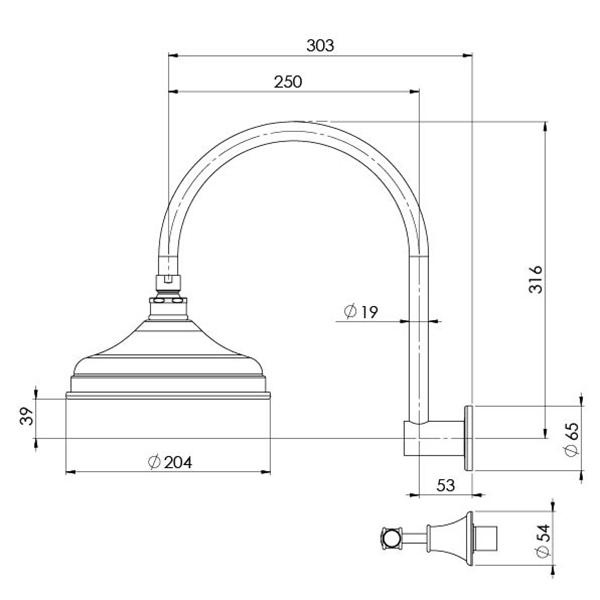 Phoenix Nostalgia Lever Shower Set - specs - line drawing and dimensions