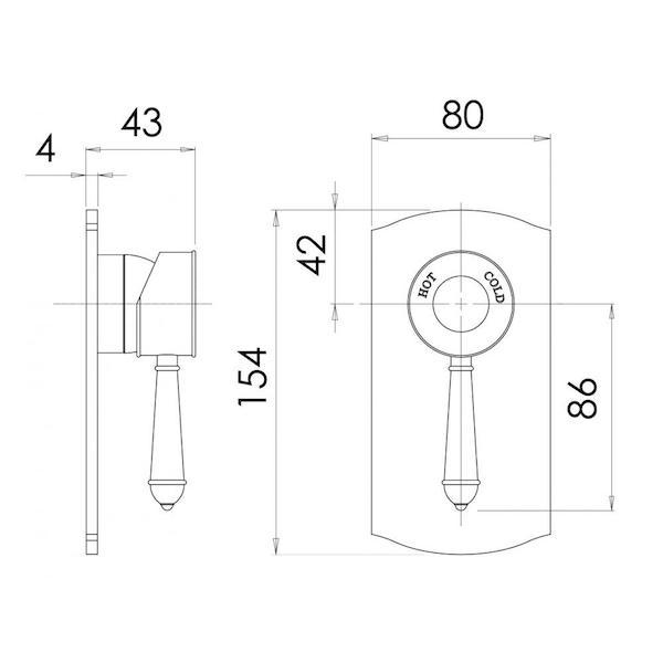 Phoenix Nostalgia Shower/Wall Mixer-Chrome - specs - line drawing and dimensions