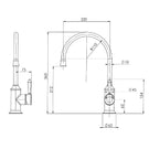 Technical Drawing - Phoenix Nostalgia Sink Mixer 220mm Gooseneck-Chrome