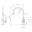 Technical Drawing - Phoenix Nostalgia Sink Mixer 220mm Gooseneck- Chrome/White