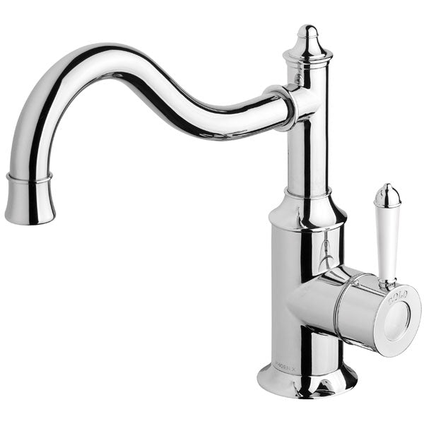Phoenix Nostalgia Sink Mixer 220mm Shepherds Crook- Chrome/White - The Blue Space