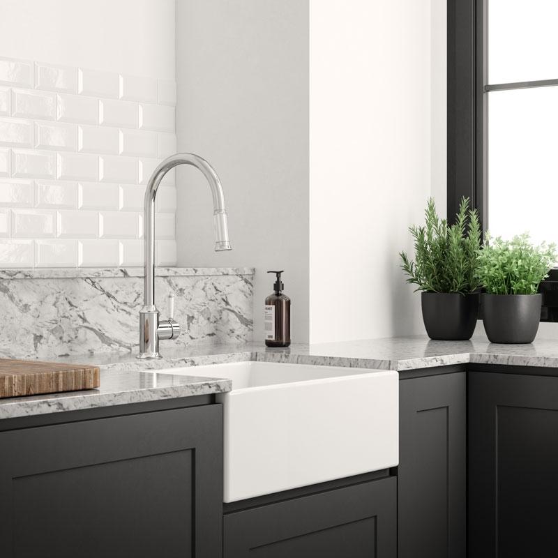 Phoenix Nostalgia Sink Mixer 220mm Gooseneck- Chrome/White in Hampton Kitchen