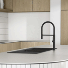 Phoenix Prize Flexible Coil Sink Mixer - Matte Black kitchen tap in timber and white kitchen design