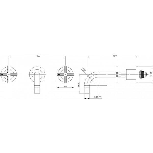 Technical Drawing - Phoenix Radii Bath Set 180mm