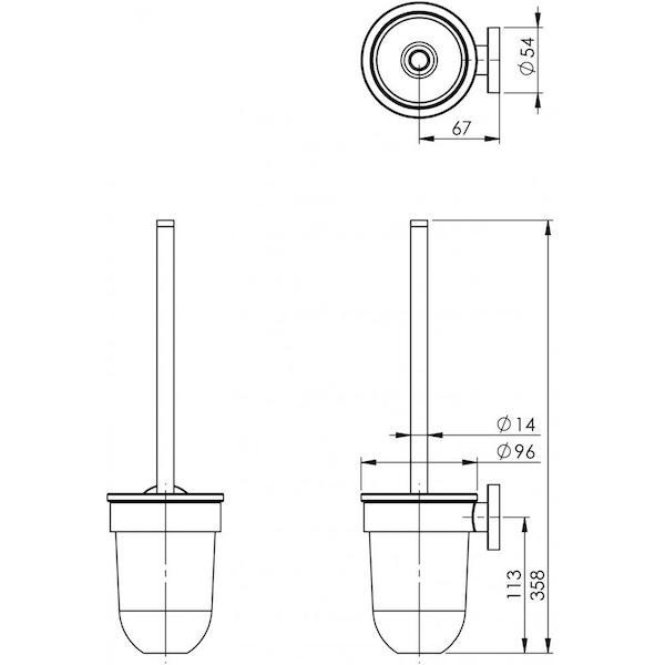 Phoenix Radii Toilet Brush & Holder Round Plate Technical Drawing - The Blue Space
