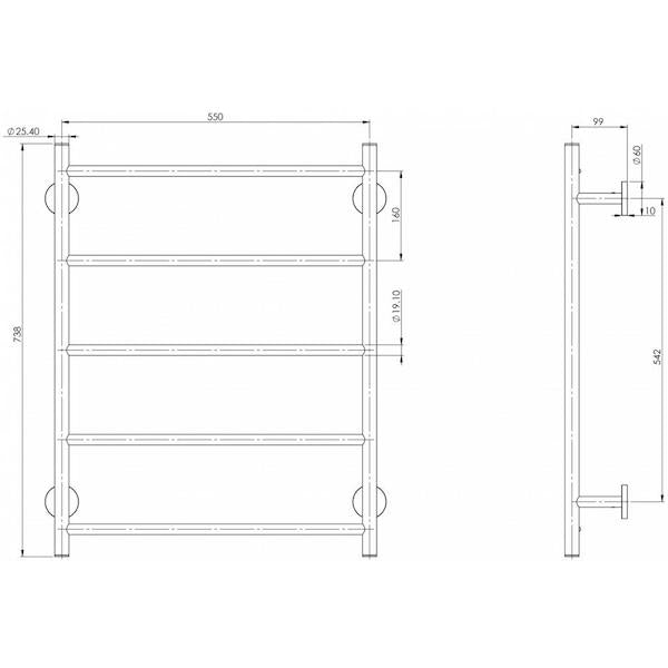 Phoenix Radii Towel Ladder Round Plate 550mm Technical Drawing - The Blue Space