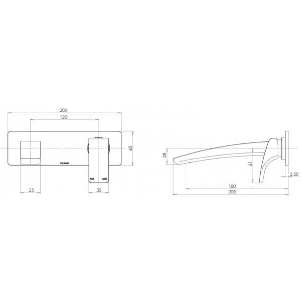 Phoenix Rush Wall Basin/Bath Set-Chrome