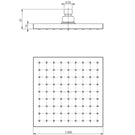 Phoenix Lexi Shower Rose Only 200mm Square - Matte Black specs - line drawing and dimensions