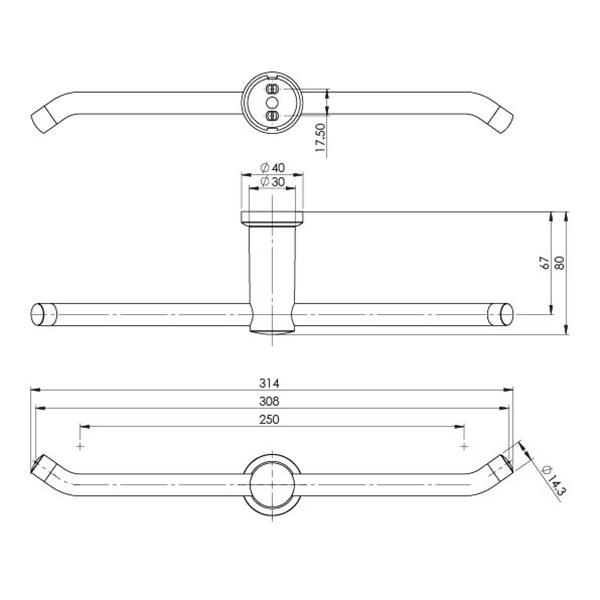 Phoenix Subi Double Toilet Roll Holder Technical Drawing - The Blue Space